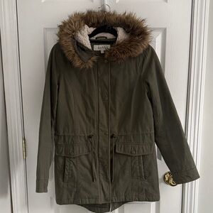 Sebby Olive Fur-Trimmed Utility Jacket